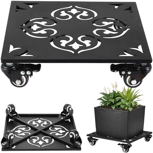 1 Pack Large Square Metal Plant Caddy with Wheels 12 Inches Heavy-duty Rolling Plant Stands with Casters Wheeled Flower Pot Mover Rollers Rust-proof Iron Planter Dolly Coasters Indoor Outdoor Use by PartyZealot