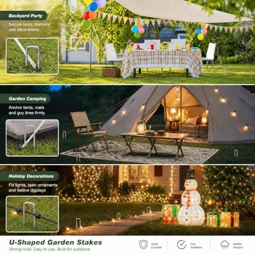 12 Inch Galvanized Garden Landscape Staples Stakes, 25 50 100 PCS Anti-Rust Garden Staples Tent Ground Stakes U-Shaped Landscape Pins for Secure Lawn Fabric, Decoration (50, 12 Inch) - Image 7