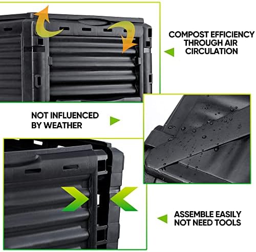 Large Garden Compost Bin, 80 Gallon (300L) Outdoor Composter Tumbler from BPA-Free Material for Fast Creation of Fertile Soil, Lightweight, Easy Assembly and Kitchen Waste Composting - Image 4