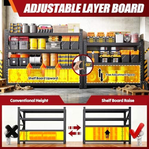2 Pack 59" W Storage Shelves, 3T Adjustable Garage Shelving Unit, Rust Proof Large Metal Storage Rack, 20" Dx59 Wx54.3 H Industrial Shelving for Warehouse, Basement, Supermarket - Image 5