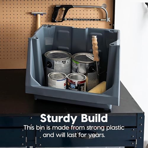 IRIS USA 6 Pack Open Front Storage Bins, Jumbo Heavy Duty Stackable Garage Storage Bins with Handles, Interlocking Design, Dark Gray - Image 7