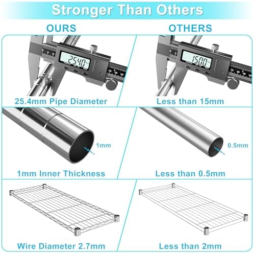 Auslar 3-Tier Storage Shelves with Casters Heavy Duty Metal Shelving Chrome - Image 4