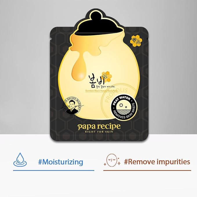 Papa Recipe Bombee Black Honey Mask 10 Pack – Honey & Propolis Sheet Mask with Peat Water for Pore Care, Clarifying & Hydrating Face Mask – Korean Skincare