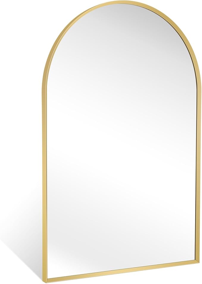 20" x 30" Gold Arched Mirror, Arch Bathroom Vanity Wall Mirror, Modern Aluminum Alloy Metal Frame Arch Mirror for Bathroom, Living Room, Bedroom, Entryway