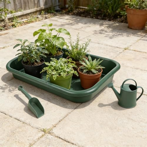 Rainmae 2 Set Garden Tidy Trays with Shovels, Large Potting Tray for Seeding, Mixing Soil and Repotting, One-Piece Gardening Tray for Succulents, Cactus and Indoor Plants, 23 x 13.6 x 4.5 Inch, Green - Image 5