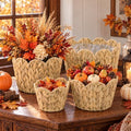 Wicker Scalloped Plant Basket with Plastic Liner for Indoor, Set of 4, | Hand Woven Water Hyacinth Rattan Flower Pots Cover by Unknown