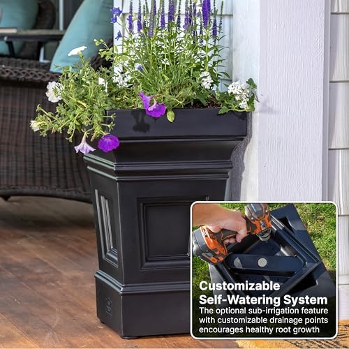 Step2 Atherton Square Planter, Large Planters for Outdoor Plants, Gardening and Flower Pot for Patio or Porch, Efficient Drainage, Durable Plastic, Onyx Black, 2-Pack - Image 4