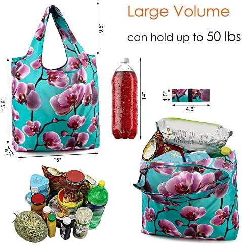 BeeGreen 10 Pack Washable Floral Grocery Bags for Shopping Reusable Tote Bags Extra Large 50LBS Cute Flower Design Foldable Reusable Bags for Women Men Lightweight Durable - Image 3