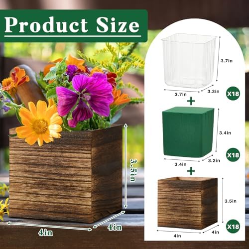 Dandat 18 Set Square Wood Planter Boxes Vases Rustic Centerpieces,Brown - Image 2
