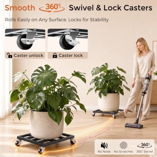 2 Pack 12 Inch Heavy Duty Plant Caddy with Wheels, 800 lbs Capacity Rolling Plant Stand, with Locking Casters, for Large Pots, Washer, Refrigerator & Outdoor Use - Image 5