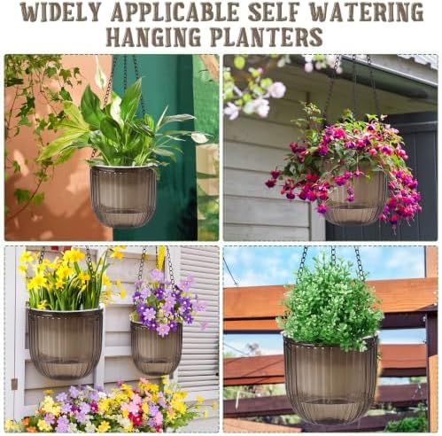 3 Pcs 8.3'' 6.5'' 4.5'' Hanging Self Watering Pot for Indoor Plant, Gray - Image 6