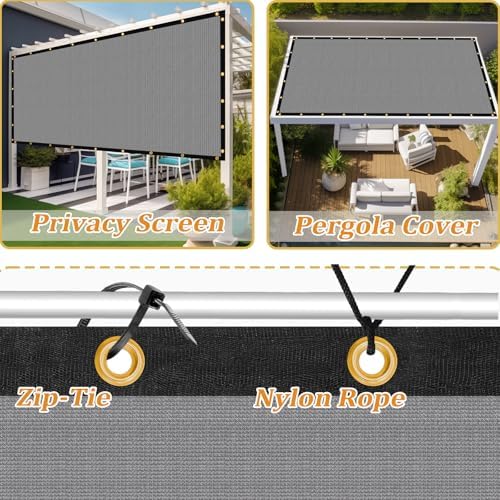 Shade&Beyond Customized Size 6' X 8' Shade Cloth with Grommets, 90% UV Protection UV Protection Mesh Tarp Sun Screens for Patio GN01, Light Gray - Image 4