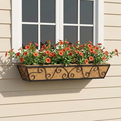 Y&M 30 Inch Butterfly Window Box Planter. Railing Planters for Outdoor Plants, Over the Railing Planter Boxes & Wall Mount, Rust-Resistant Steel with Coco Coir Liner for Balcony, Deck - 2 PCS - Image 6