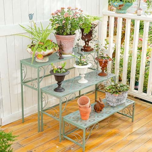 Sungmor Metal Plant Stand - 3 Tier Foldable Ladder Planters Display Shelf - Multiple Plants Flower Pots Vases Storage Organizer - Indoor Outdoor Multi Tiered Plant Rack for Garden Balcony Yard - Image 2