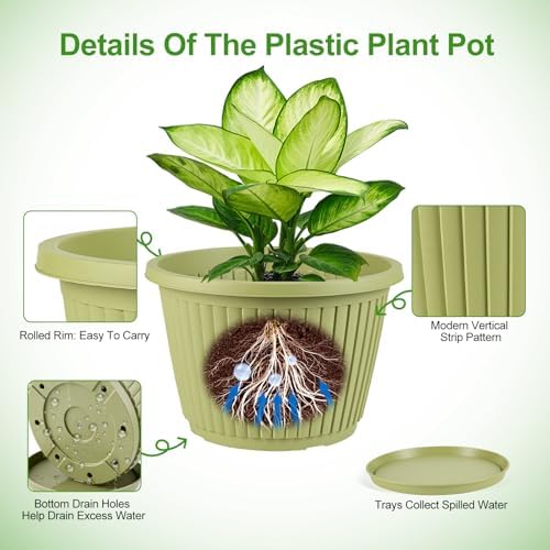 16-inch-Large-Planters-for-Outdoor-Plant，Plastic Indoor Flower Pots with Drainage Holes & Saucer，4 Packs Decorative Garden Pots for Plantfor Home Porch Decor - Image 4