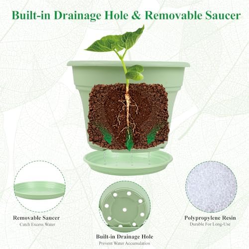 Pottiffe Plant-Pots-Planters-Indoor-Outdoor, 8 inch 4 Pack Green - Image 5