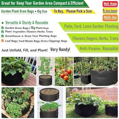 3-Pack 50 Gallon Thickened Plant Grow Bags Large (30x16 in) Heavy Duty Fabric Plant Pots Garden Bag for Potato,Tomato Planter,Herbs Veggies Planting,Flower Pots,Barrel Planter,Leaf Bag,Yard Waste Bags - Image 2