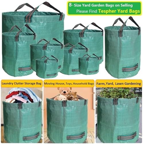 Professional 3-Pack 137 Gallon Extra Large Lawn Garden Bags (D34,H34 in) Reusable Yard Waste Bags with Gardening Gloves for Big Leaf Bag,Lawn Weeds,Grass Clippings Bag,Yard Debris Containers 4 Handles - Image 3