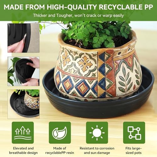 10Pack Plant Saucer 10 inch, Heavy Duty Flower Pot Saucers, Plant Pot Saucers Bulk, 1.5'' Deeper Plant Trays for Pots Durable Drip Trays for Potted Plants, Plant Saucers for Outdoors and Indoors - Image 5