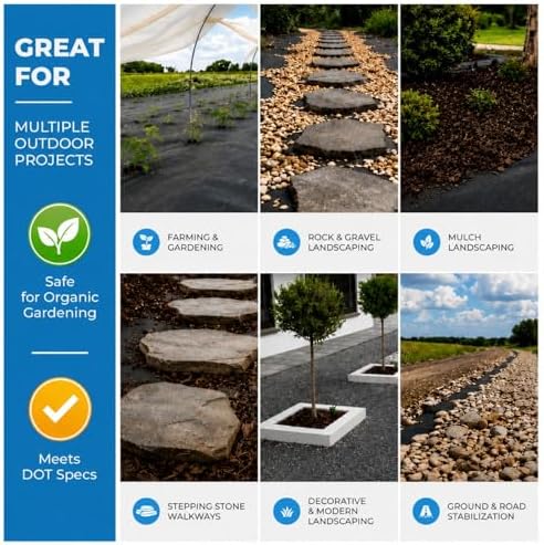 Sandbaggy 6 ft x 50 ft Landscape Fabric, 72 Inch Wide Heavy Duty Weed Barrier Fabric, Woven Polypropylene Ground Cover for Garden Beds, Rows, Pathways, Mulch and Gravel (1 Roll - 6 ft x 50 ft) - Image 5
