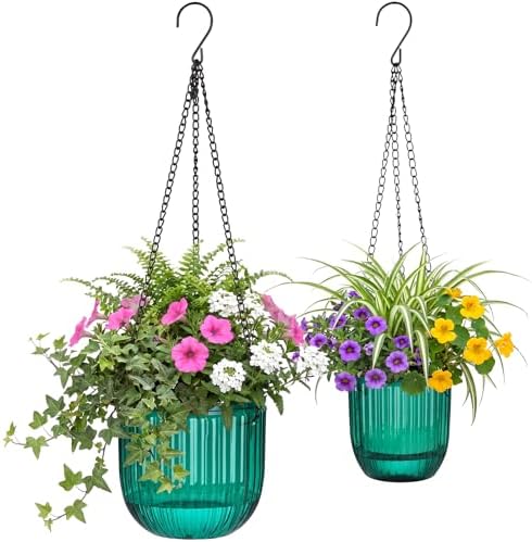 2 Pcs 6.5'' 4.5'' Hanging Self Watering Pot for Indoor Plant, Emerald by Maxcheck