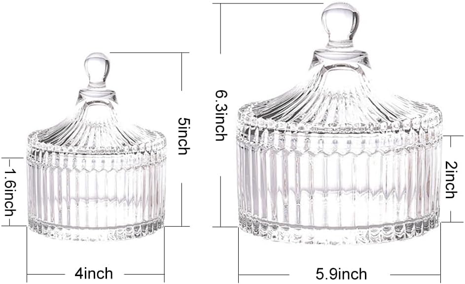 R FLORY 2 Pack Qtip Holder Apothecary Jars with Lids Glass Q Tip Holder for Bathroom Set Decorative Jars Crystal Bowl Jar Organizer for Cotton Swabs, Balls, Pads, Floss Picks (Transparent 10+24oz)