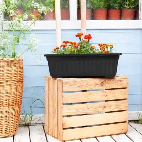 GREANER Rectangle Planters for Indoor Plants, 6 Pack 16.9x7.48 Inch Large Vegetable Flower Herb Window Boxes, Outdoor Plastic Growing Pots with Tray for House Windowsill Balcony Garden Use (Black) - Image 6