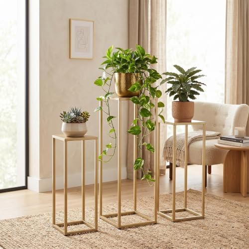 Cocoyard Garden Supply Geometric Centerpieces for Wedding Tables, Set of 3 Metal Plant Stands – Modern Nesting Pedestal Side Tables, No Assembly Required, Indoor Outdoor, Gold, 19.7"/23.6"/27.5" - Image 2