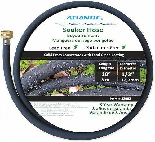 Atlantic Short Soaker Hose 10 FT x1/2" Garden Soaker Hose, Water Seeper Hoses for Foundation Watering, Garden Beds, Garden, Lawn and Plants by Atlantic