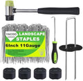 6 Inch Landscape Staples Set, 11 Gauge Galvanized U-Shaped Garden Stakes (200 Pack) with 200 Gaskets, Hook Tool & Rubber Mallet for Weed Fabric & Landscaping by Unknown