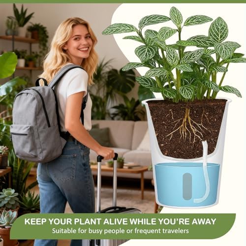 Ziliny 9 Pcs Self Watering Pots Plastic Plant 3 Sizes Flower Plant Pot with Inner White Flower Pots for Indoor House Plants Plastic Self Watering Pot for Herbs Flowers (Xs,S,M) - Image 5