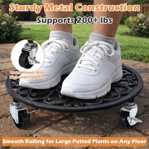 3 Pack Rolling Plant Caddy with Wheels Heavy Duty, 14 Inch Cast Iron Plant Rollers with Wheels, Roller Planter Stand on Metal Wheel Round Planter Caddies Roller Plants Stand Indoor Potted Plants Mover - Image 4