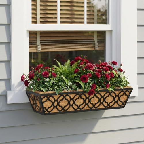 Y&M Deck Railing Planter Boxes, Adjustable Balcony Planter for Outdoor Plants, Metal Railing Planter Box for Deck, Fence and Porch, Window Boxes Outdoor, Sturdy Hanging Planter-24inch 2pcs - Image 6