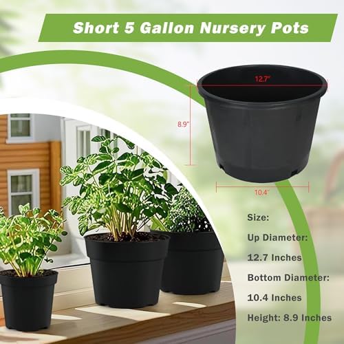 HOSTIC Short 5 Gallon Flexible Nursery Pots Gallon Pot with Drainage Holes Plastic Plant Container Suitable for Indoor Outdoor Vegetables Flowers Plants 10 PCS - Image 4