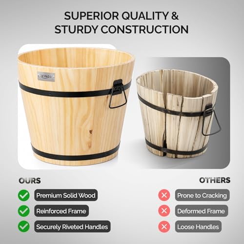 VINGLI 3 PCS Large Wooden Planter Barrel Set, 11.5"(Dia)- 18"(Dia), Real Wood Flower Pot with Drainage Holes, Different Sizes, Large Garden Container Box, Indoor & Outdoor (Honey) - Image 3