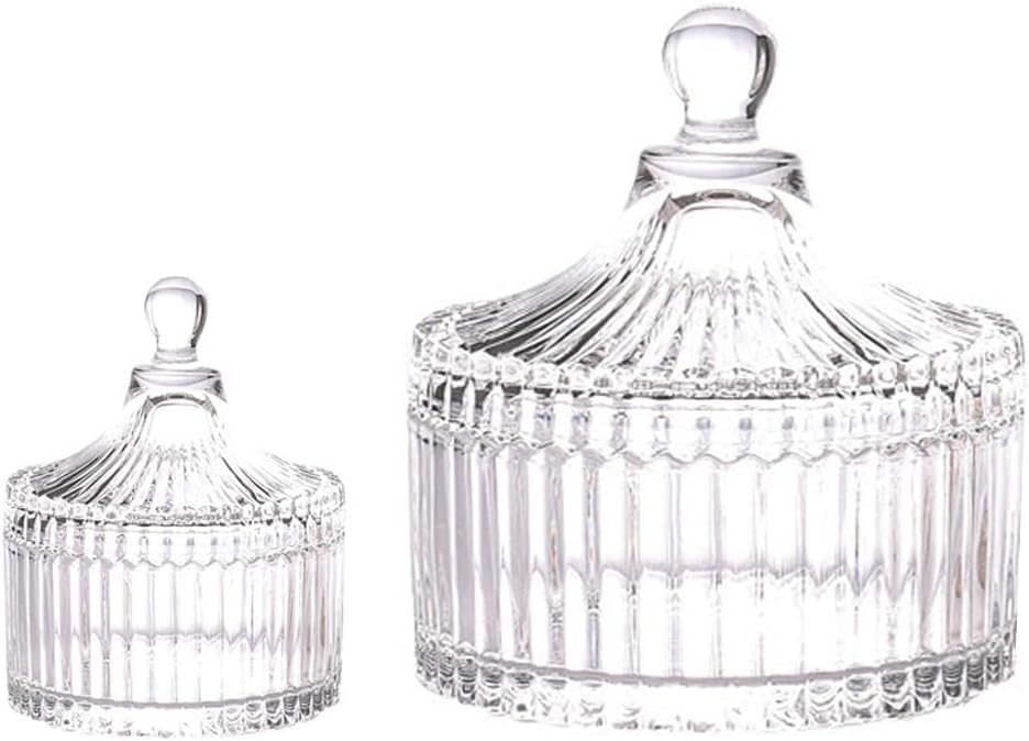 R FLORY 2 Pack Qtip Holder Apothecary Jars with Lids Glass Q Tip Holder for Bathroom Set Decorative Jars Crystal Bowl Jar Organizer for Cotton Swabs, Balls, Pads, Floss Picks (Transparent 10+24oz)