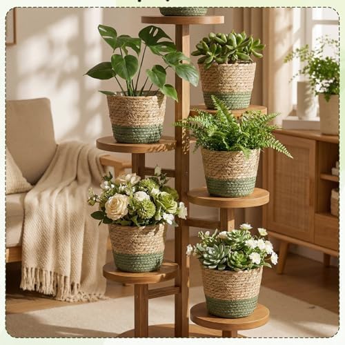 AceOrbit 24 Pcs Wicker Plant Basket Bulk with Liners Woven Planter Baskets Bulk for Indoor Outdoor Seagrass Plants Woven Wicker Baskets for Flower Pots Cover and Room Decor (Small,Farmhouse) - Image 3