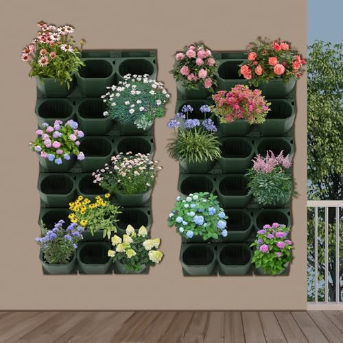 36 Pockets Vertical Wall Planter, Wall Mounted Flower Pot Holder with 180LB Capacity,10.56 oz Self Watering Pots & 36 Non-Woven Bags for Indoor Outdoor Herbs,Flowers,Strawberries (Army Green) - Image 3