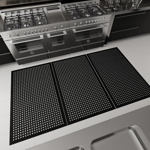 Ottomanson Heavy Duty Rubber Floor Mat – Non-Slip, Waterproof, Easy to Clean – Anti-Fatigue Mat for Commercial Kitchens, Restaurants, Workshops – Oil Resistant, Hose Washable – 36" x 60", Black - Image 2