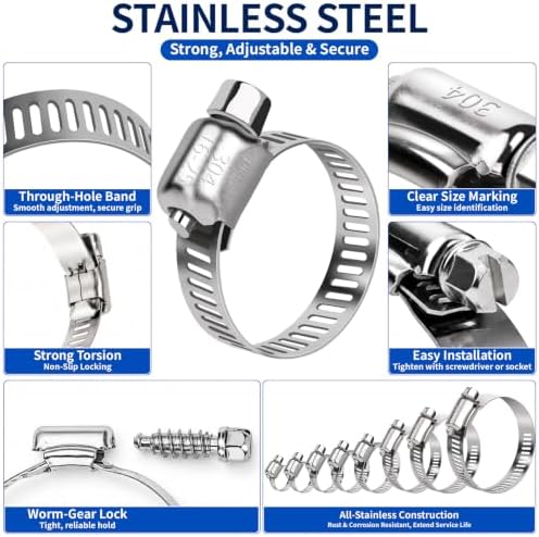 100 Pcs Stainless Steel Hose Clamps, Adjustable 5/8-1 In (16-25mm) - Image 2