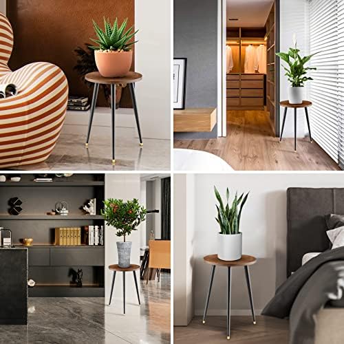 KINNARY Plant Stand Indoor, Mid Century Wood Plant Stand Plant Table for Flower Pots, Heavy Duty Metal Tall Plant Holder, Modern Home Decor Small Round Side End Table (11.8"x16") - Image 6