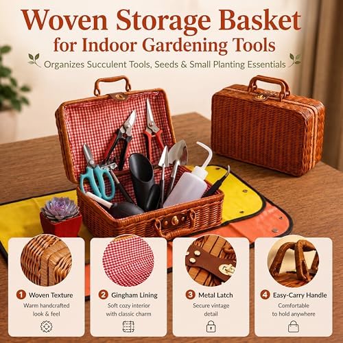 Succulent Tools w/Basket & Repotting Mat, Indoor Plant Care Gift for Women - Image 4
