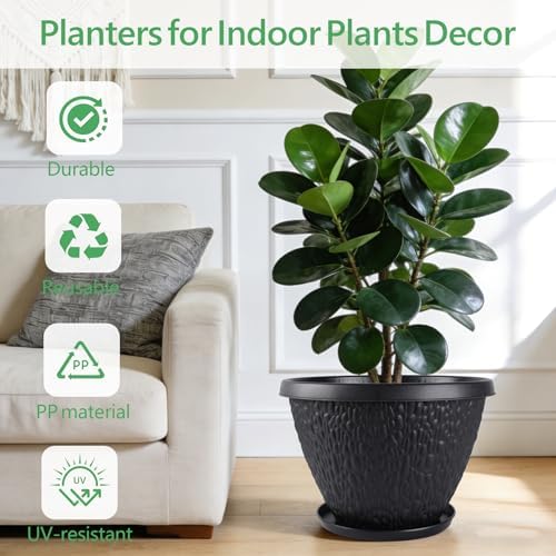 Nooulap 12 inch Plant Pots Outdoor Indoor, 4 Pack, Black - Image 4