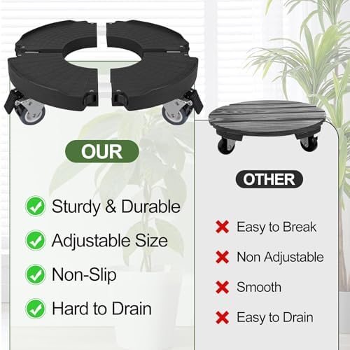 Plant Caddy Stand with 360° Wheels Adjustable 15-22 Inch Rolling Plant Stand Heavy Duty Large Plant Cart Dolly with Casters 440lbs Capacity for Large Planter, Garden Pot, Flower Pot, Black, 1 Pack - Image 6