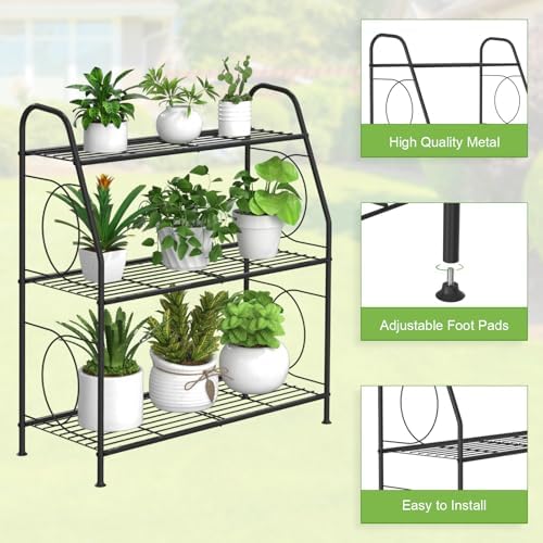 VyGrow Plant Stand, 3 Tier Plant Shelf for Indoor Outdoor, Heavy Duty Metal Outdoor Plant Stand Holder Rack for Living Room Balcony and Garden, Iron Wire, Black - Image 4