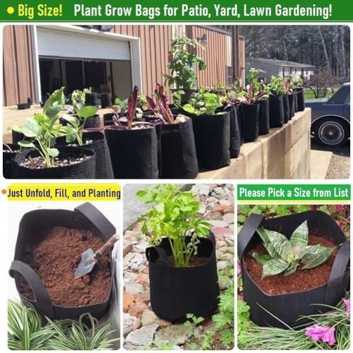 3-Pack 40 Gallon Thickened Plant Grow Bags Large (28x16 in) Heavy Duty Garden Bag Fabric Plant Pots for Potato,Tomato Planter,Herbs Veggies Planting,Flower Pots,Barrel Planter,Leaf Bag,Yard Waste Bags - Image 3