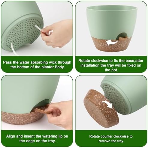 QRRICA Plant Pots 10/9/8/7.5/7 Inch Self Watering Pots, Set of 5 Plastic Planters with Drainage Holes and Saucers,Plastic Flower Pots,Nursery Planting Pot for Indoor Out Door Plants（Green） (Pack of 3) - Image 2