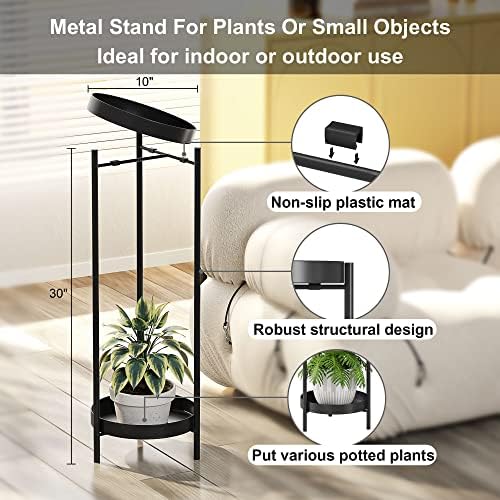 30" Plant Stand, 2 Tier Metal Flower Plants Holder with 2 Removable Display - Image 2