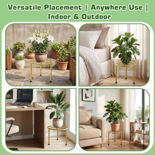 VECELO Metal Plant Stands Set of 5, Multiple Heavy Duty Flower Pot Stand, Round Plant Holder, Gold - Image 7
