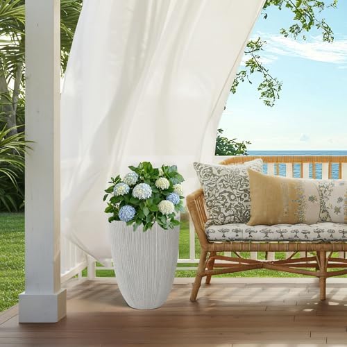 19" Mediterranean Beige Resin Tall Planters with Fluted Texture - Image 7